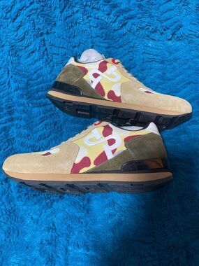 OPP Men's Runner Low-Top Sneakers in Beige, Olive & Red Camo